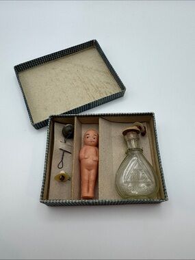 Antique My Dolly's Nursing Set Celluloid Doll Rattle Pacifier Box Made in Japan